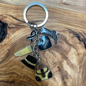 Coach Charm Keychain, black, cream, silver